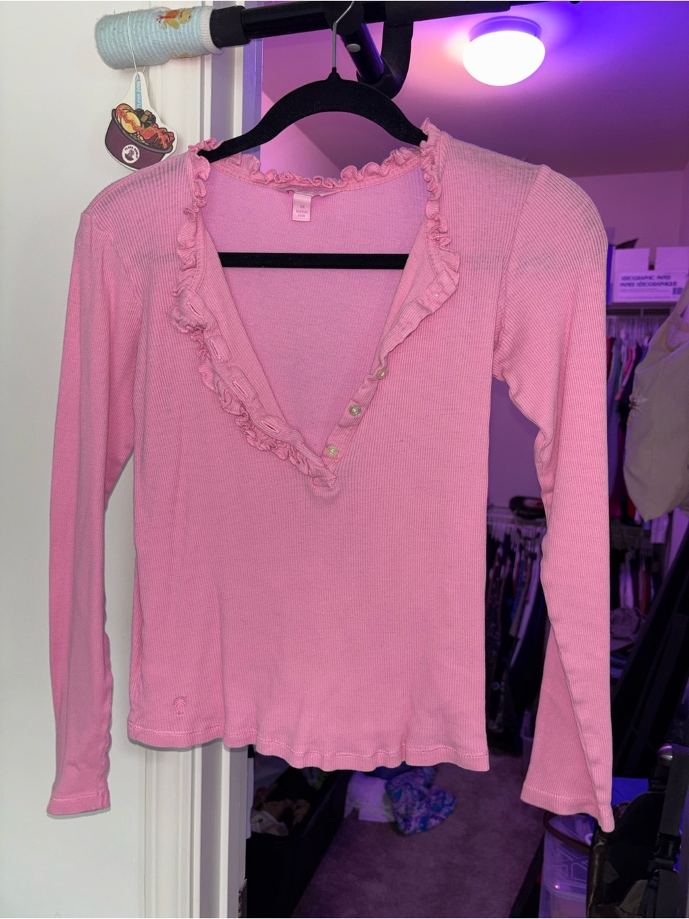 Lilly Pulitzer Pink Ruffled V-Neck Long Sleeve Top